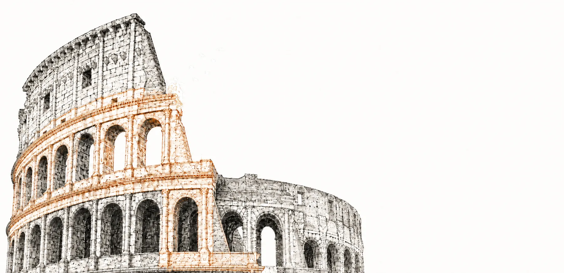 Roman Colosseum Architectural Sketch with Orange Accent